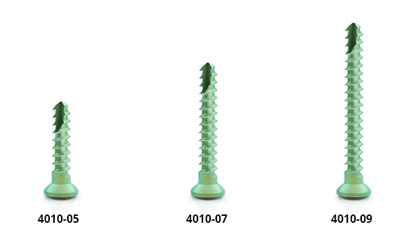 [Translate to Italienisch:] Three lengths of titanium microscrews, diameter 1.0 mm, green anodized
